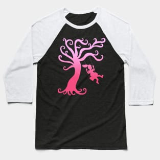 Pink Girly Tree Swing Silhouette Baseball T-Shirt